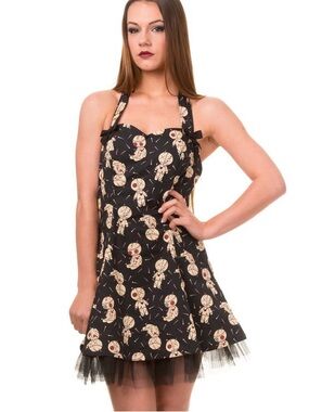 Banned Apparel Black Voodoo Doll Tulle Hem Pin Up Mini Dress Size XS